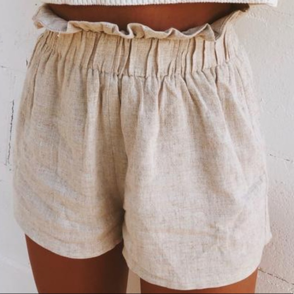 Beige Grey Bandit Linen Shorts
